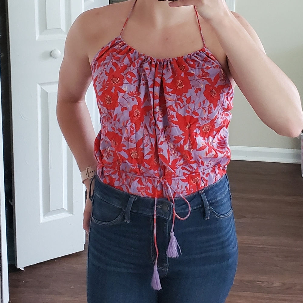 Free People floral halter bodysuit